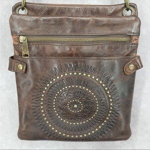 Patricia Nah Brown Crossbody Bag with Embossed Design